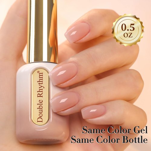 Double Rhythm 0.50 OZ Gel Polish Hema Free Same Color Same Bottle Golden Round Translucent Neutral Natural Milky 15 ML Jelly UV Polish Art DIY at Home (Nude Pink-H1491)