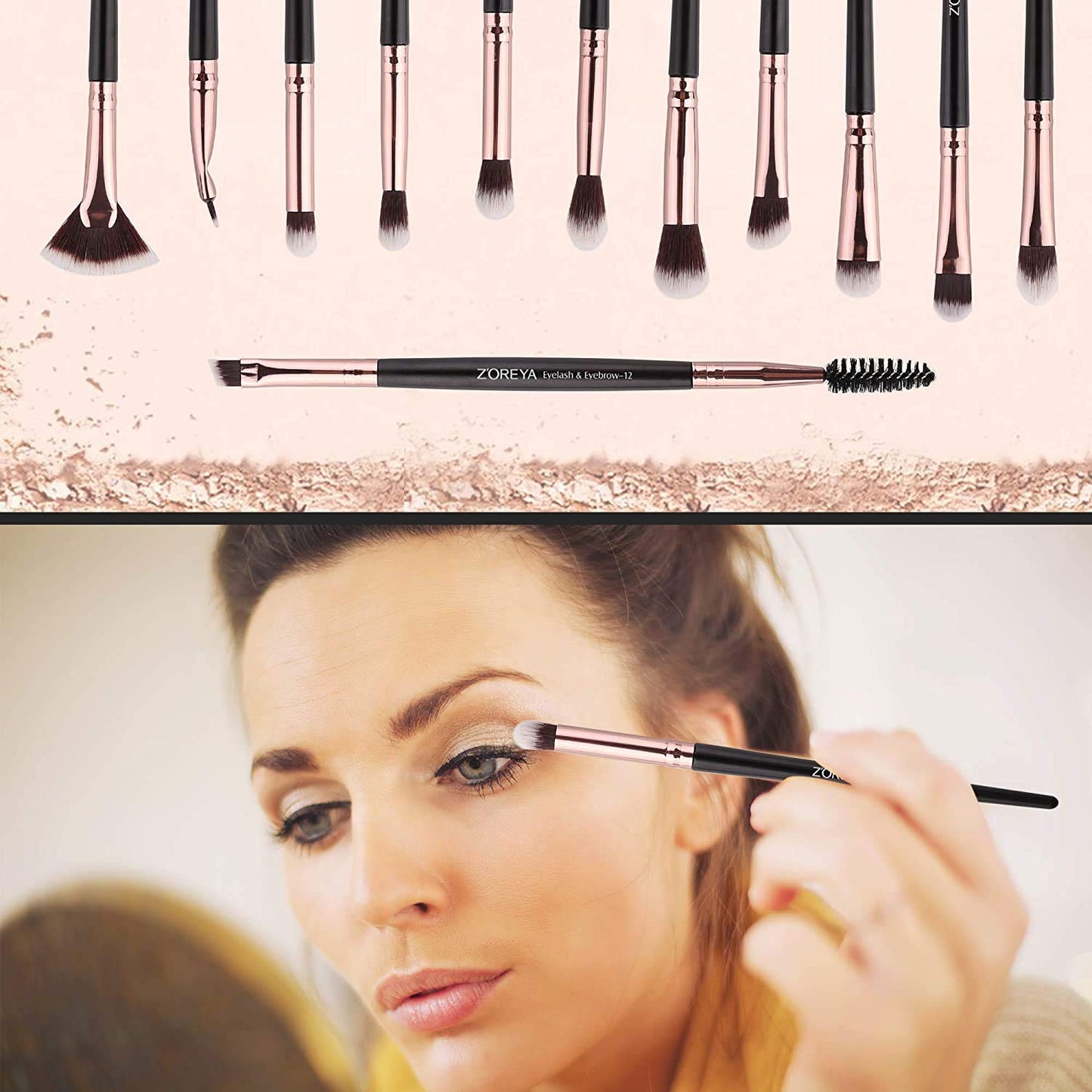 Z'OREYA Eye Makeup Brushes, 12 Pcs Professional Eye Brush Set Eyeshadow, Eyebrow, Blending, Fan, Eyelash Brushes Set With Carrying Bag (Black)