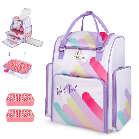 SAVILAND Nail Polish Organizer Bag: 33L Large Nail Bag Organizer Case Holds 80 Bottles (15ml/0.5 fl.oz) and Nail Lamp Travel Nail Supply Organizer Holder Nail Organizers and Storage Bag for Nail Tech