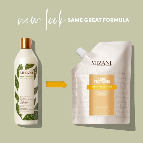 Mizani True Textures Moisture Replenish Shampoo - Smooths & Hydrates Curly Hair | 33.8 Fl Oz + 16.9 Fl Oz Refill