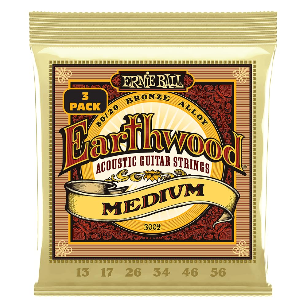 Ernie Ball Earthwood Custom Medium 80/20 Bronze Acoustic Guitar Strings, 12.5-56 Gauge (P02005) (Pack of 2)