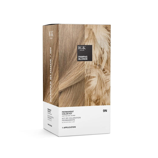 IGK Permanent Hair Dye Color Kit - 9N Pampas Blonde | 100% Gray Coverage, Strengthens & Adds Shine