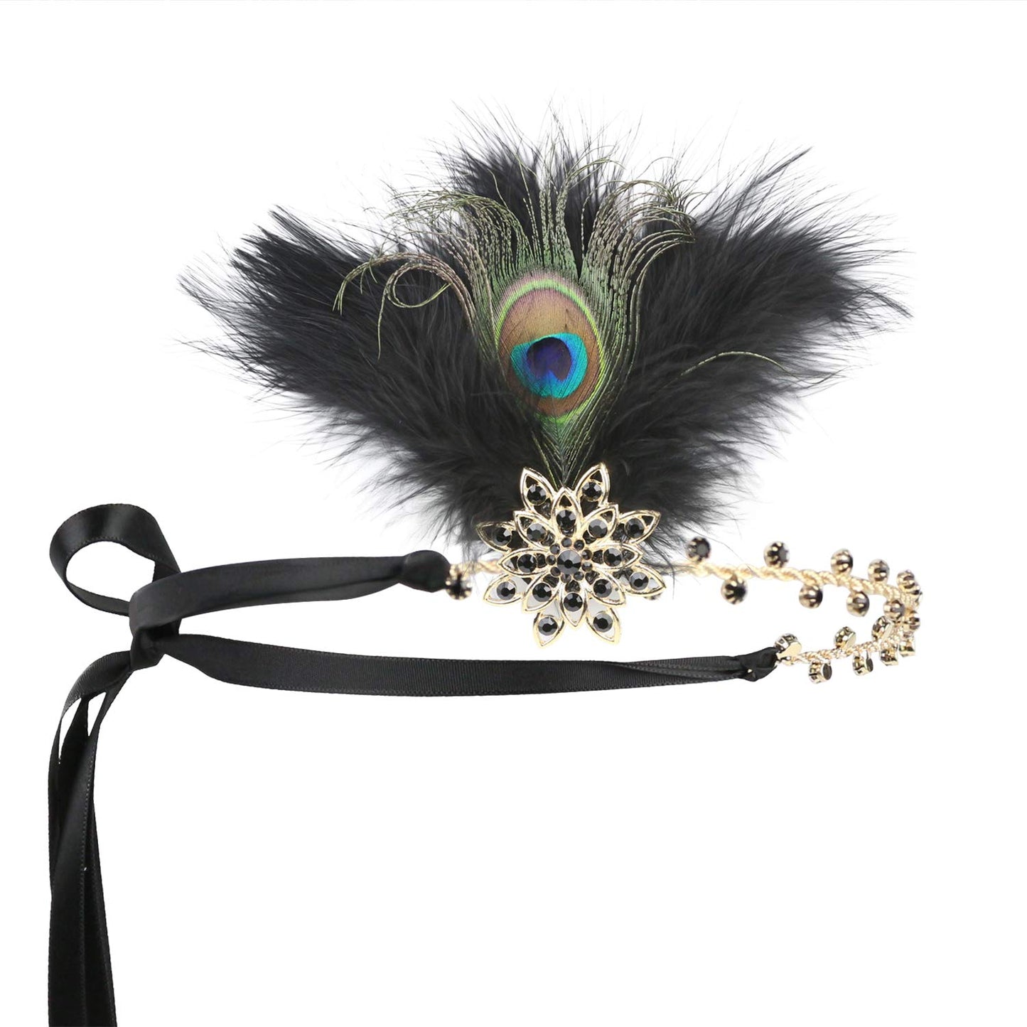 Countonme Art Deco 1920s Accessories Flapper Headband 20s Feather Headpiece Gatsby Costume Peacock Hair Accessories Black