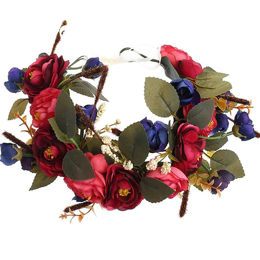 YnimioAOX Handmade Adjustable Flower Wreath Headband Halo Floral Crown Garland Headpiece,A15-purplish red