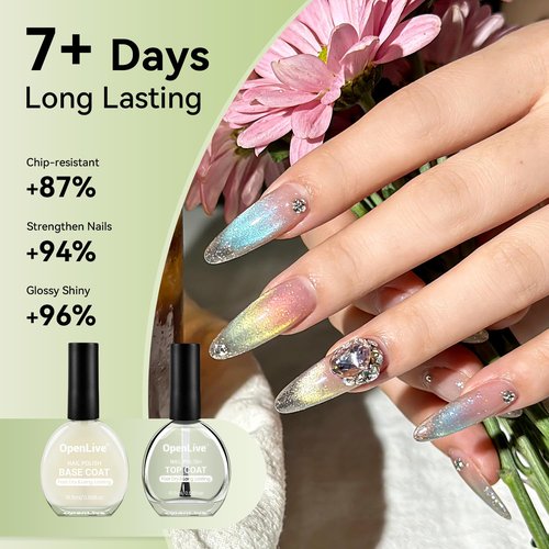 OpenLive Quick Dry Base and Top Coat Nail Polish Set - 16.5ml High-Gloss Finish for DIY Nail Art