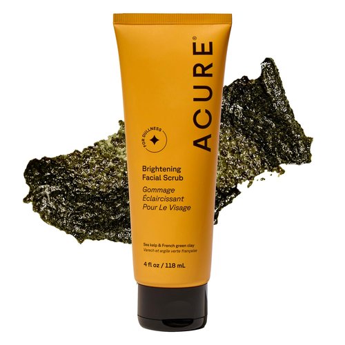 Acure Brightening Facial Scrub - Gentle Exfoliating Face Wash with Sea Kelp & French Green Clay - 4 fl oz