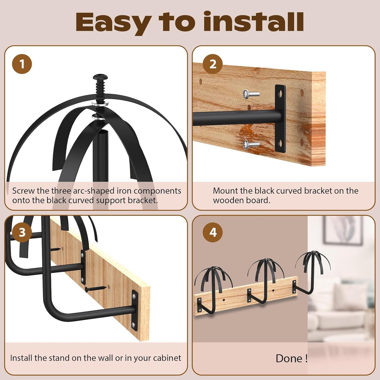 6 Pcs Hanging Wig Stand for Multiple Wigs, Durable Wall Mounted Wig Hanger Holder,Wig Holder for Multiple Wigs,Hanging Wig Holder for Display, Storage, Styling, Drying,Practice,Design (Black)