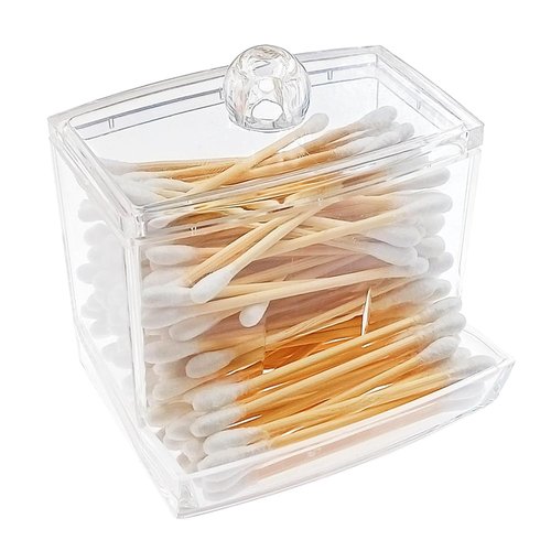 RIKWOG Cotton Swabs - 900 Count Bamboo Sticks with Clear Dispenser | Wooden Handles for Makeup & Personal Care