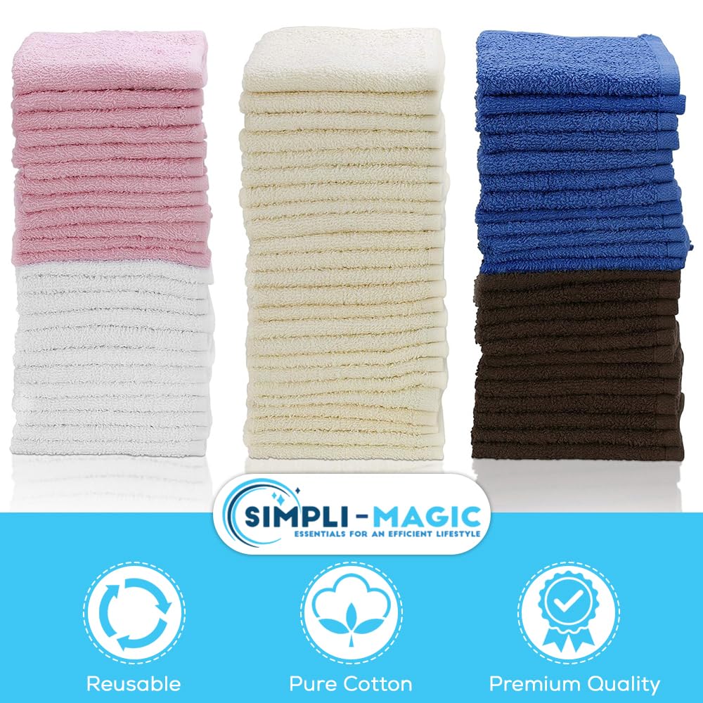 SIMPLI-MAGIC 79264 Cotton Washcloths, Size: 12”x12”, Multi Color, 50 Pack