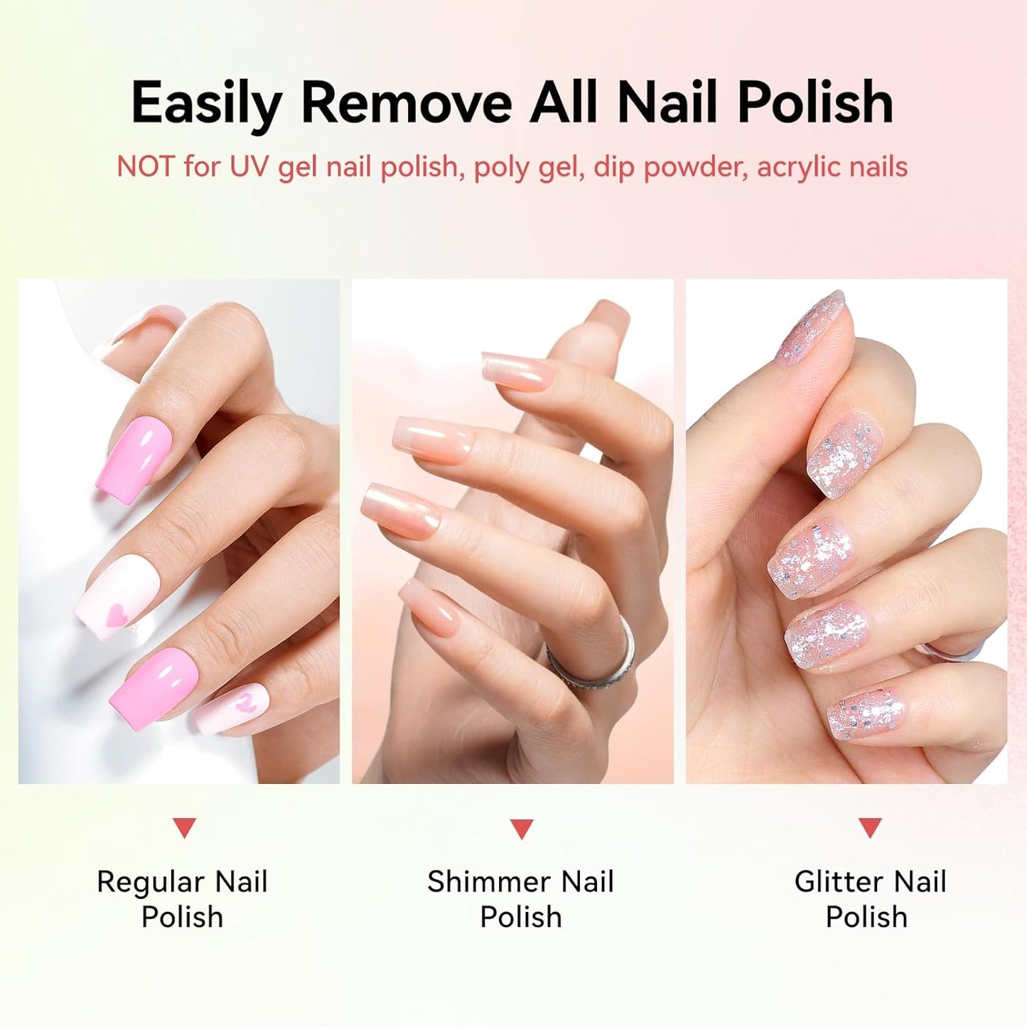 VE Nail Polish Remover Pads - 140 Non-Acetone Wipes | Quick 3-5s Removal | Moisturizing Watermelon Scent