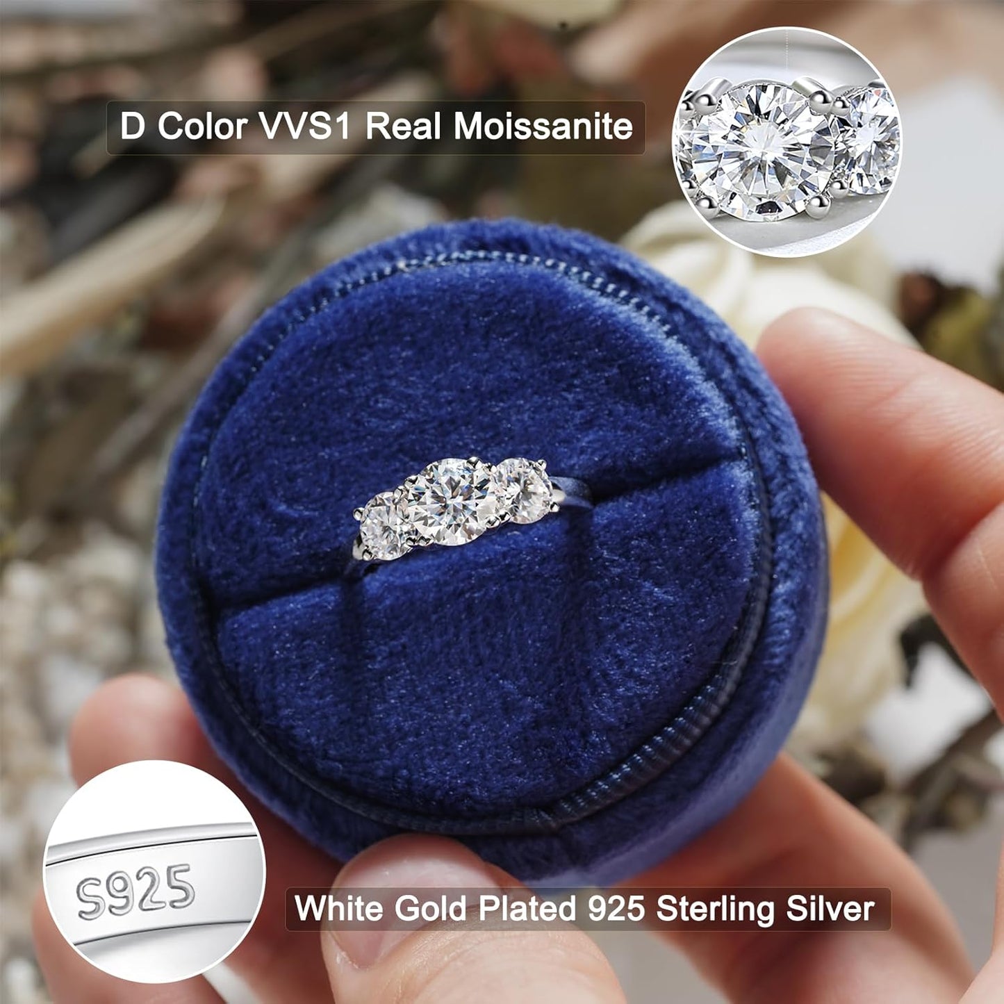 YODEWA Moissanite Engagement Ring - 2ct D Color VVS Lab-Created Diamond | 925 Sterling Silver, Sizes 4-11