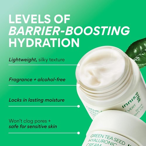 Innisfree Green Tea Seed Hyaluronic Acid Cream - Hydrating Face Moisturizer with Ceramide | Jumbo Size Available