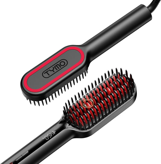 TYMO Hair Straightener Brush - Ionic Compact Styling Brush for Fast, Smooth Results | Lightweight, Black