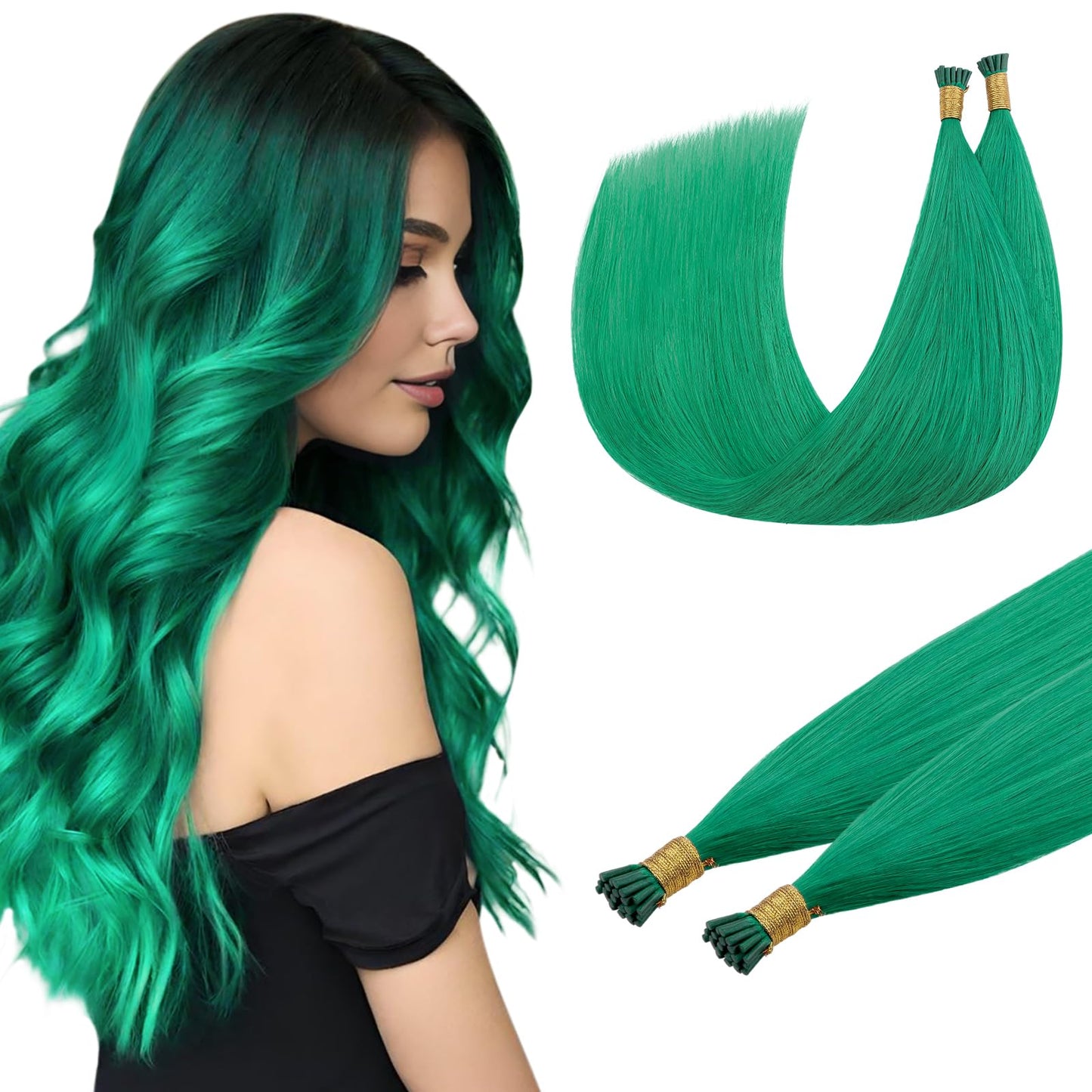 Doores Itips Hair Extensions Human Hair, Green 16 Inch 25g, Hair Extensions, Green Color Extensions For Changing Look