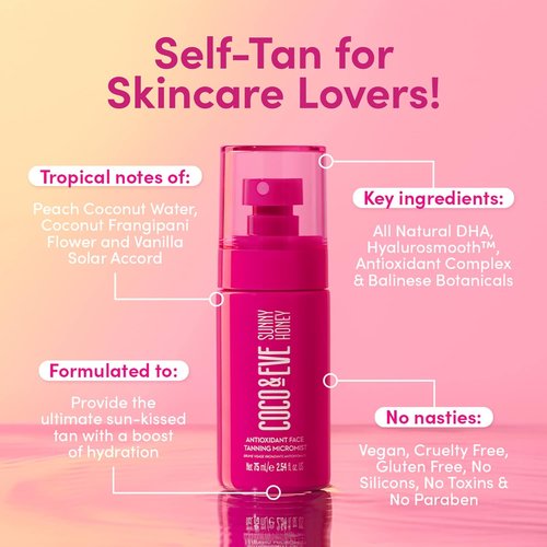 Coco & Eve Face Tanning Micromist - Ultra Fine Sunless Tanner with Hyaluronic Acid | Fast-Absorbing, Streak-Free Glow, 2.54 Fl Oz