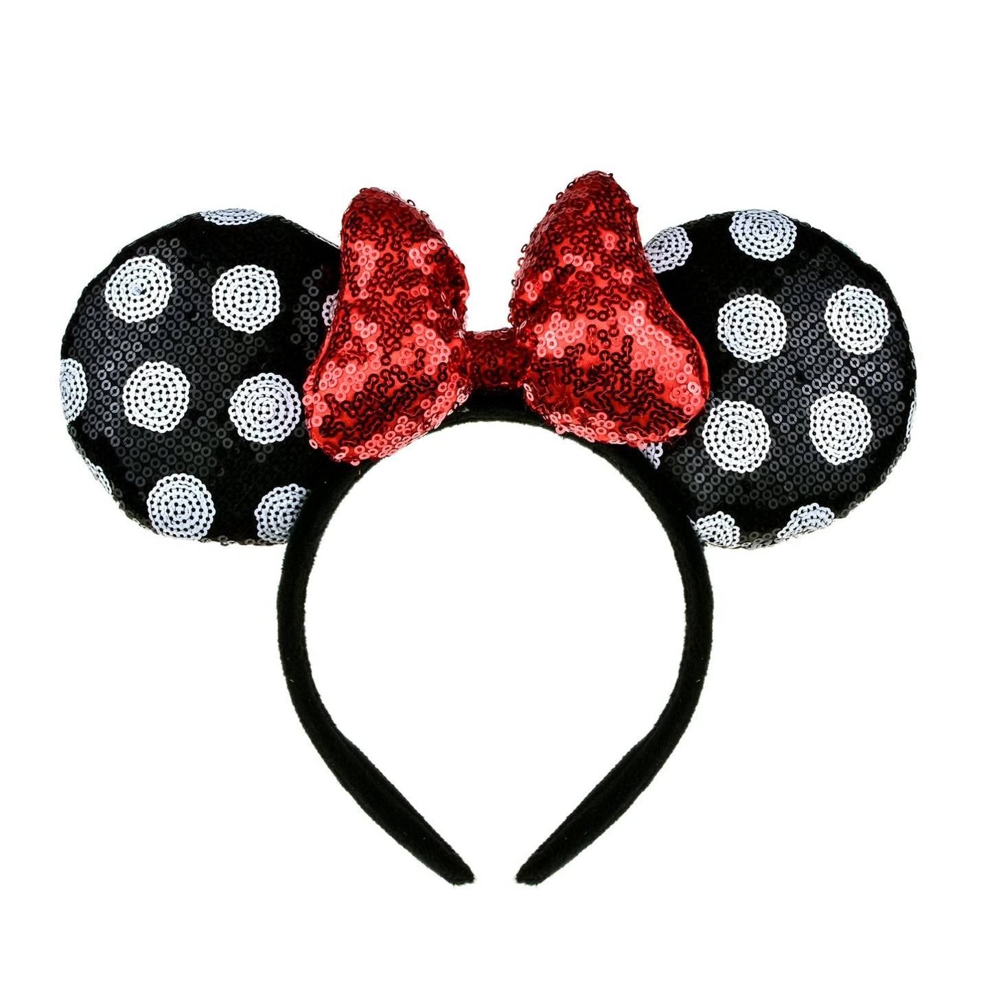 A Miaow 3D Black Mouse Sequin Ears Headband MM Glitter Butterfly Hair Clasp Park Supply Adults Women Photo Accessory (Black White and Red)