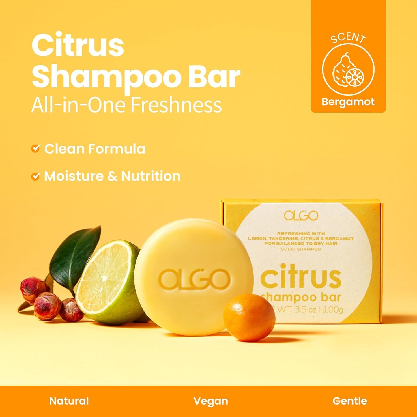 Skiennix Citrus Shampoo Bar - All-in-One Solid Shampoo & Body Wash with Argan & Jojoba Oils | Vegan, Sustainable Formula (3.5 oz)