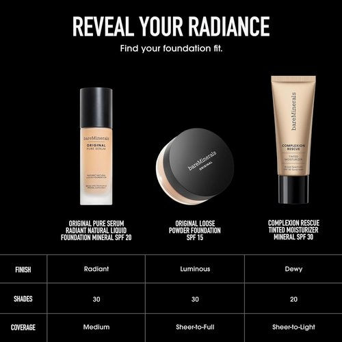bareMinerals Original Liquid Foundation - Radiant Hydrating Skin Tint with SPF 20 | Lightweight, Medium Coverage, Vegan