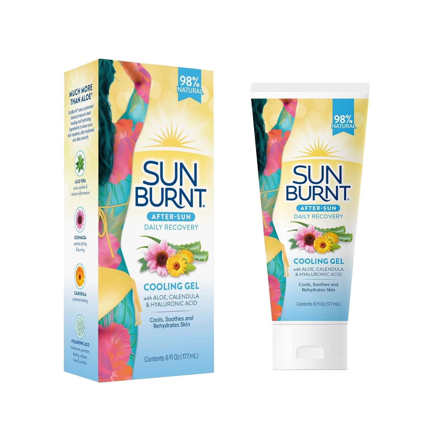 Sunburnt Aloe Vera Gel - Ultra Hydrating Formula for Soothing Skin - 6 Ounce Clear Bottle