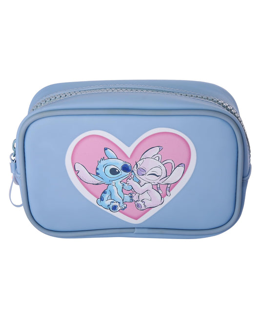 SALLY ROSE Angel and Stitch Cosmetic Bag Official License, Small Makeup Bag, Disney Accessories, Blue Make Up Bag for Traveling