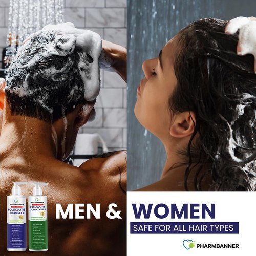 PHARMBANNER Anti-Fungal Shampoo and Conditioner Set – Tea Tree & Argan Oil for Folliculitis, Seborrheic Dermatitis, Scalp Psoriasis – Relieves Itchy, Flaky, Dry Scalp – Sulfate & Paraben Free