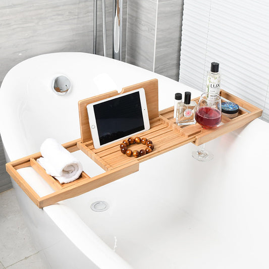 Hcirjhie Wood Foldable Bathtub Tray Caddy Bamboo Bathtub Tray Expandable, Bath Tub Table Caddy with Extending Sides - Bathtub Accessories for Women or Men (Natural (Foldable), Natural (Foldable))