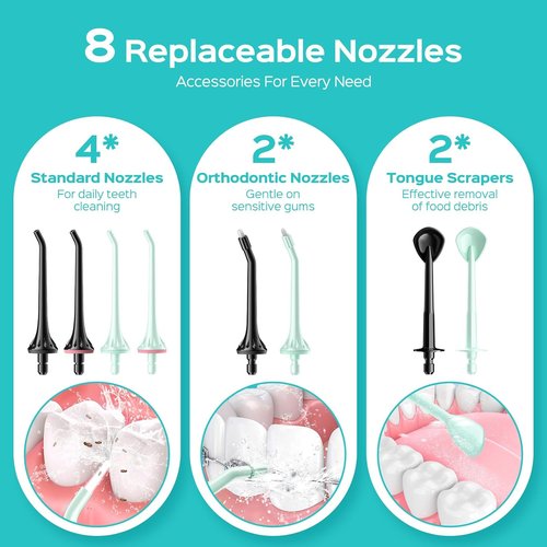 COSLUS Water Flosser - 2-Pack C30 Dental Pick Set with 3 Modes & 8 DIY Levels for Sensitive Gums | Black & Green