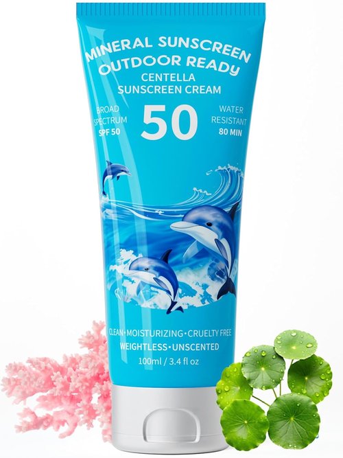 Reef Safe Sunscreen SPF 50 - Travel Size Zinc Oxide Mineral Formula with Natural Centella Extract