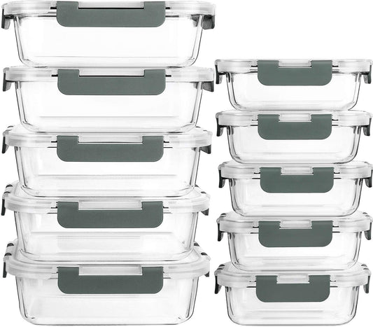 [10-Pack] Glass Meal Prep Containers with Lids, MCIRCO Food Storage Containers with Snap Locking Lids, Airtight Lunch Containers, Microwave, Oven, Freezer and Dishwasher