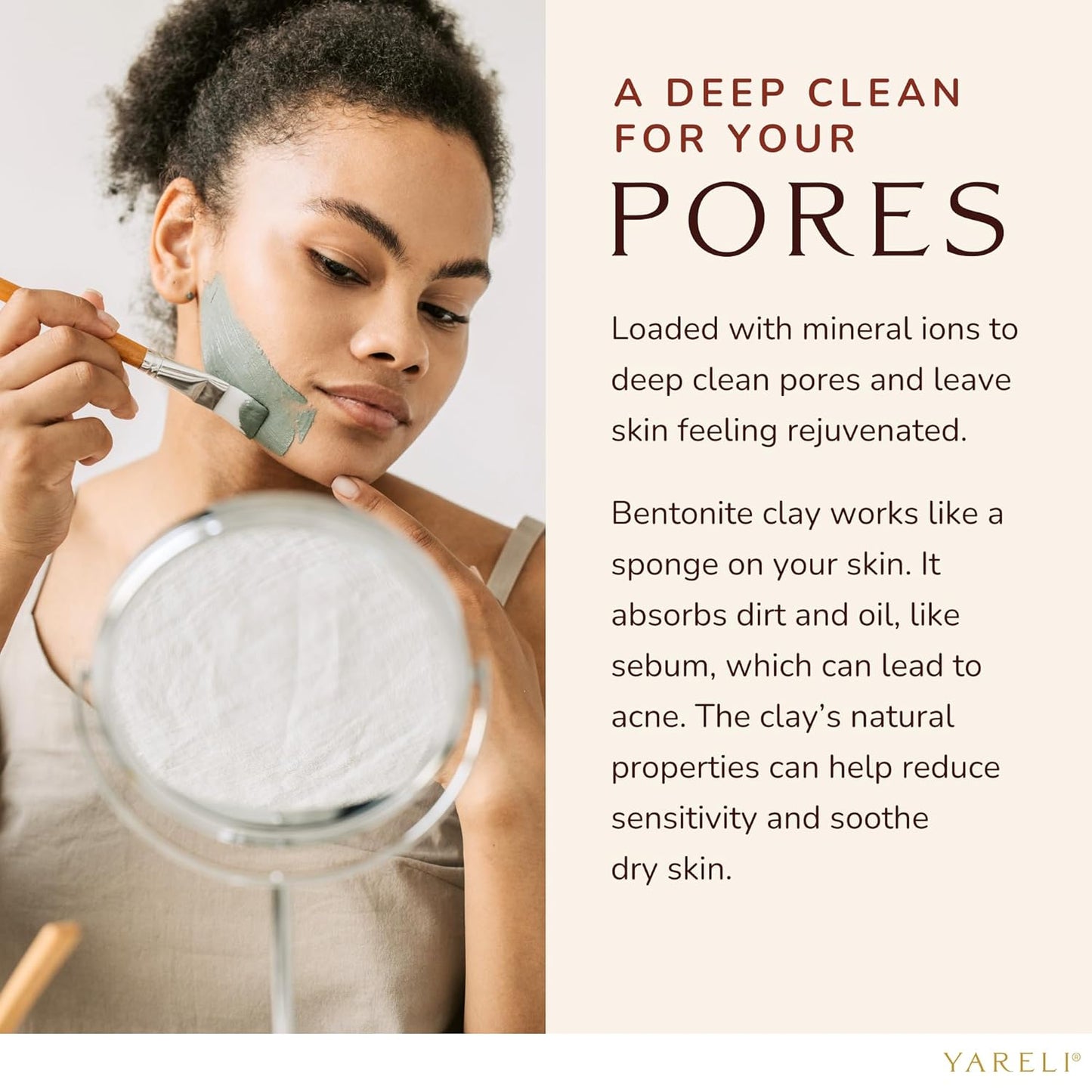 YARELI Bentonite Clay Powder - Pure Indian Healing Facial Mask & Cleansing Bath, 2lb (32oz)