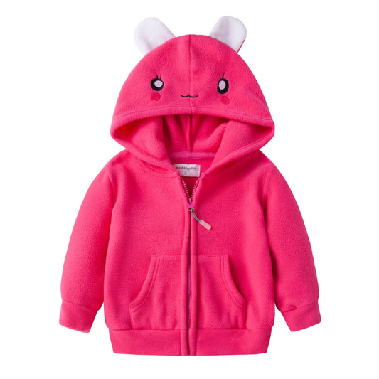 Mud Kingdom Cute Little Girls Fleece Jacket with Hood Size 7/8 Rose Red Rabbit