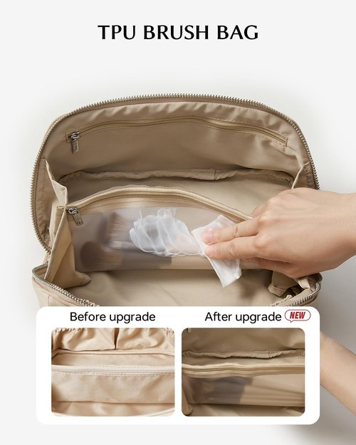 EACHY Travel Makeup Bag, Satin Portable Compartment Toiletry Bags for Traveling Women, Large Capacity Cosmetic Bag with Handle & Compartments