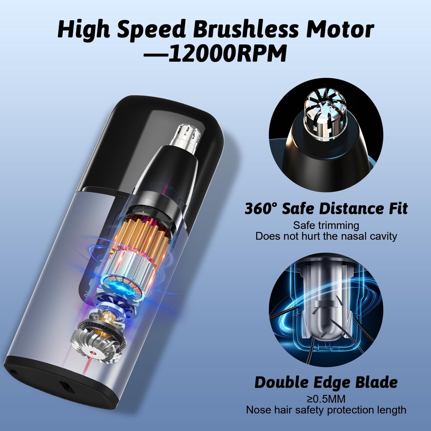 Ssoiew Nose Hair Trimmer for Men, Ear and Nose Trimmer for Men with Fast Charging Built-in Battery, Portable Nose Hair Trimmer for Women，LCD，Dual Edge Blade，High Speed 12000 RPM Motor