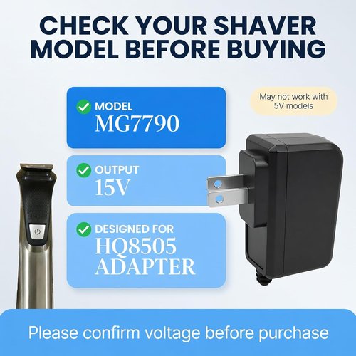 15V Charger Cord Compatible with Philips Norelco HQ8505 3000 5000 7000 9000 Series, Multigroom MG5750 MG7750 MG7770 MG7790 Electric Shaver Razor Trimmer Adapter Charging Cord