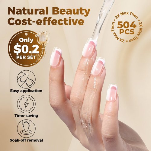 UNA GELLA Nail Tips Square: 504PCS Short Square Nail Tips Pre Etched Gel Fake Nails Tips, No C Curve For Women DIY Nail Extension French Style Salon Home Full Cover Soft Acrylic False Tips 12 Sizes