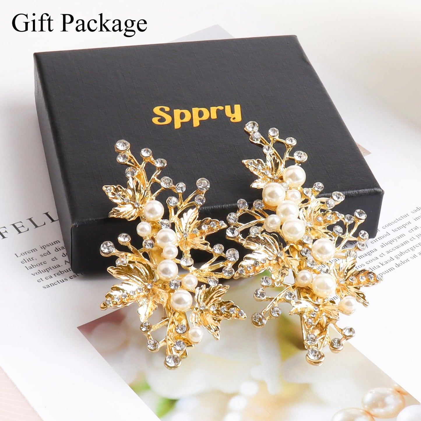 Sppry Wedding Hair Clips (2 Pcs) - Rhinestone Pearl Hair Accessories for Bridal Women (Gold)