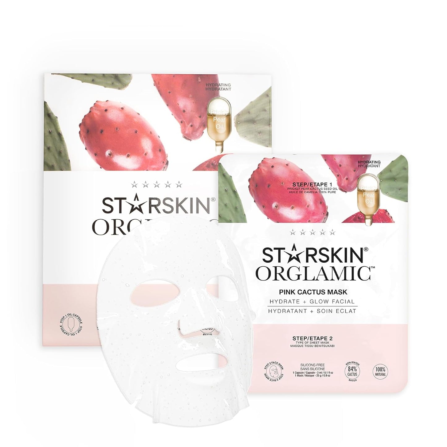 STARSKIN Orglamic Pink Cactus 2-Step Sheet Mask - Hydrating & Firming Face Mask for All Skin Types | 1x25g