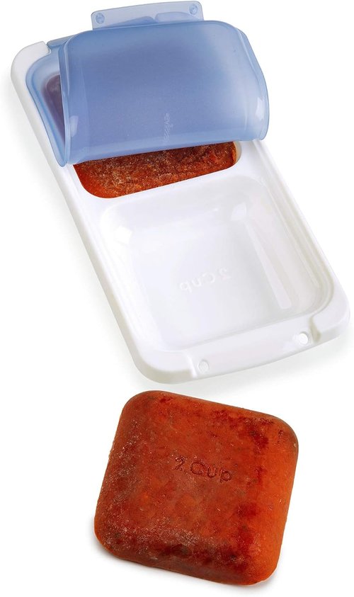 PrepWorks | Dishwasher Safe 1-Cup Food Storage Pod Tray with Silicone Lid - Blue & White