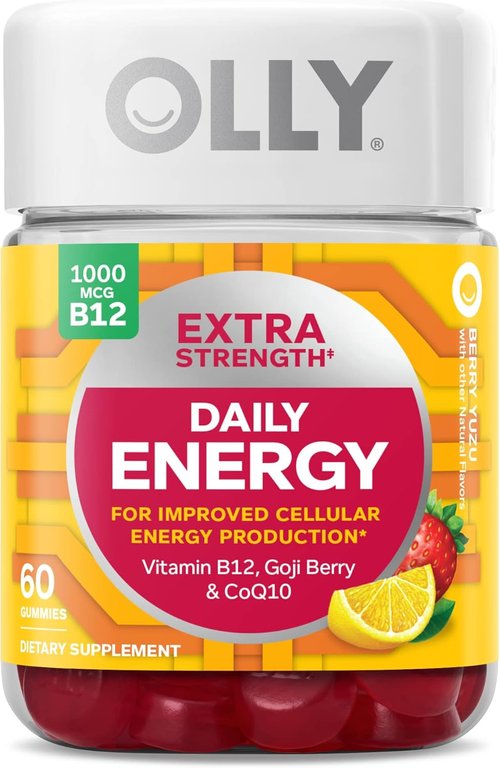 OLLY Extra Strength Daily Energy Gummies - Caffeine-Free, Boost Cellular Energy, Berry Yuzu Flavor, 60 Count
