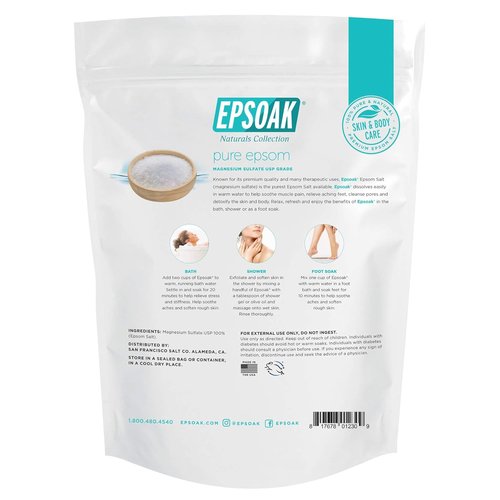 Epsoak Epsom Salt - 5 lb Unscented Magnesium Sulfate USP | Resealable Bag, Made in The USA
