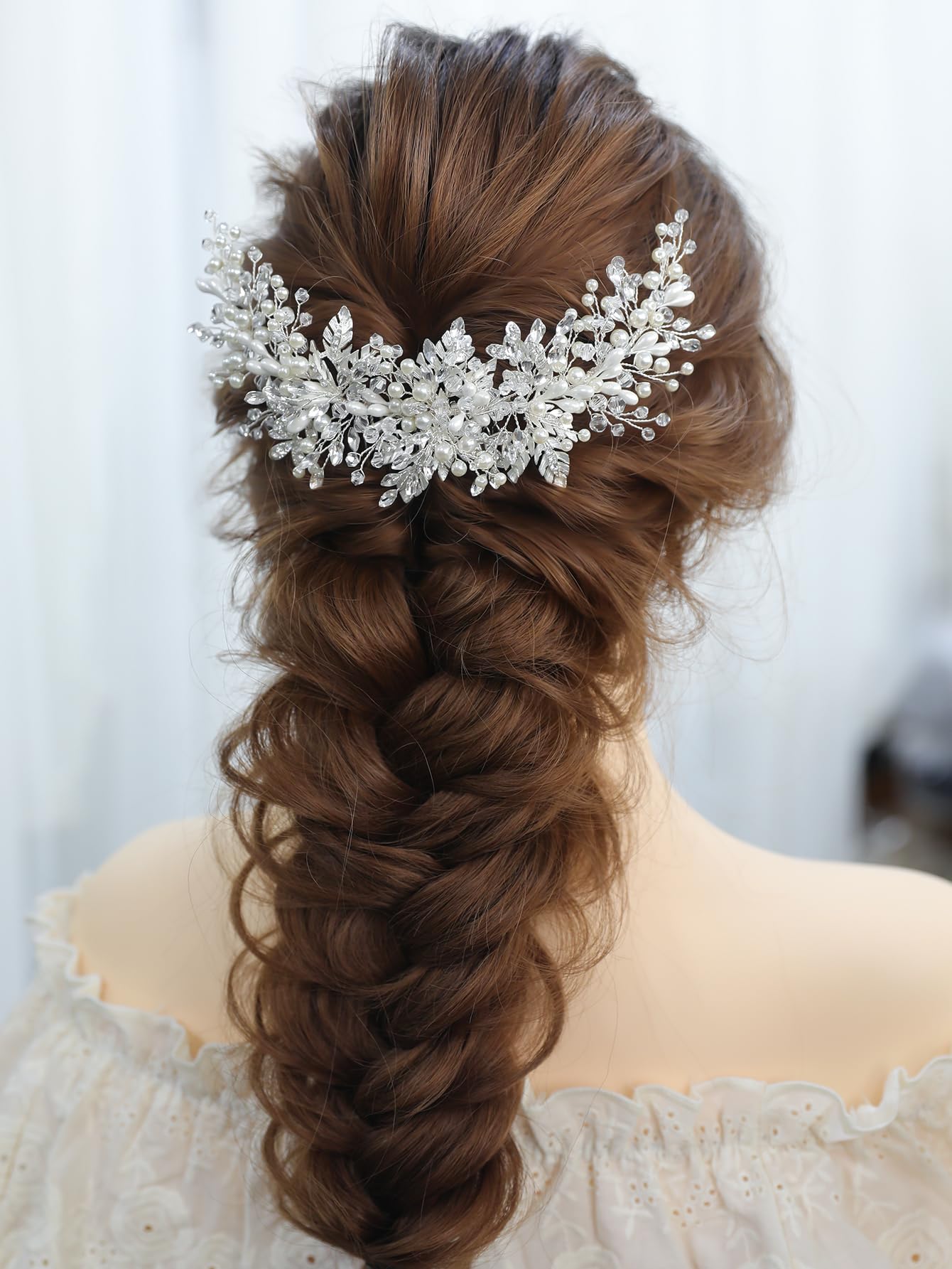 Flower Bridal Hair Combs Pearl Crystal Bride Wedding Hair Accessories Rhinestone Hair Piece Headpieces for Bride Bridesmaid Wedding Women and Girls (S8701 Silver)