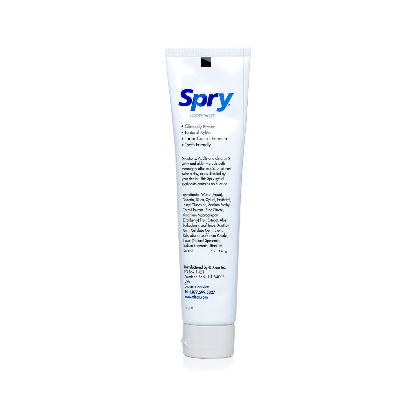 Spry Xylitol Toothpaste 5oz, Fluoride Free Toothpaste Adult and Kids, Teeth Whitening Toothpaste with Xylitol, Natural Breath Freshening, Mouth Moisturizing Ingredients, Spearmint (Pack of 1)