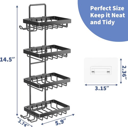 Moforoco 4-Tier Soap Bar Holder - Wall Mounted, No Drilling, 304 Stainless Steel | Bathroom Organizer with Hooks & Razor Holder
