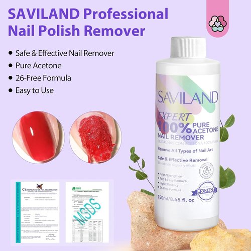 SAVILAND Pure Acetone Nail Polish Remover Kit - Fast & Easy Gel Polish Removal Tools | 8.45 FL Oz
