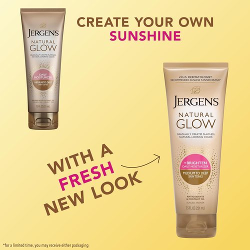 Jergens Natural Glow Self Tanner - Daily Moisturizer for Medium to Deep Skin Tone | 7.5 Oz with Coconut Oil & Vitamin E