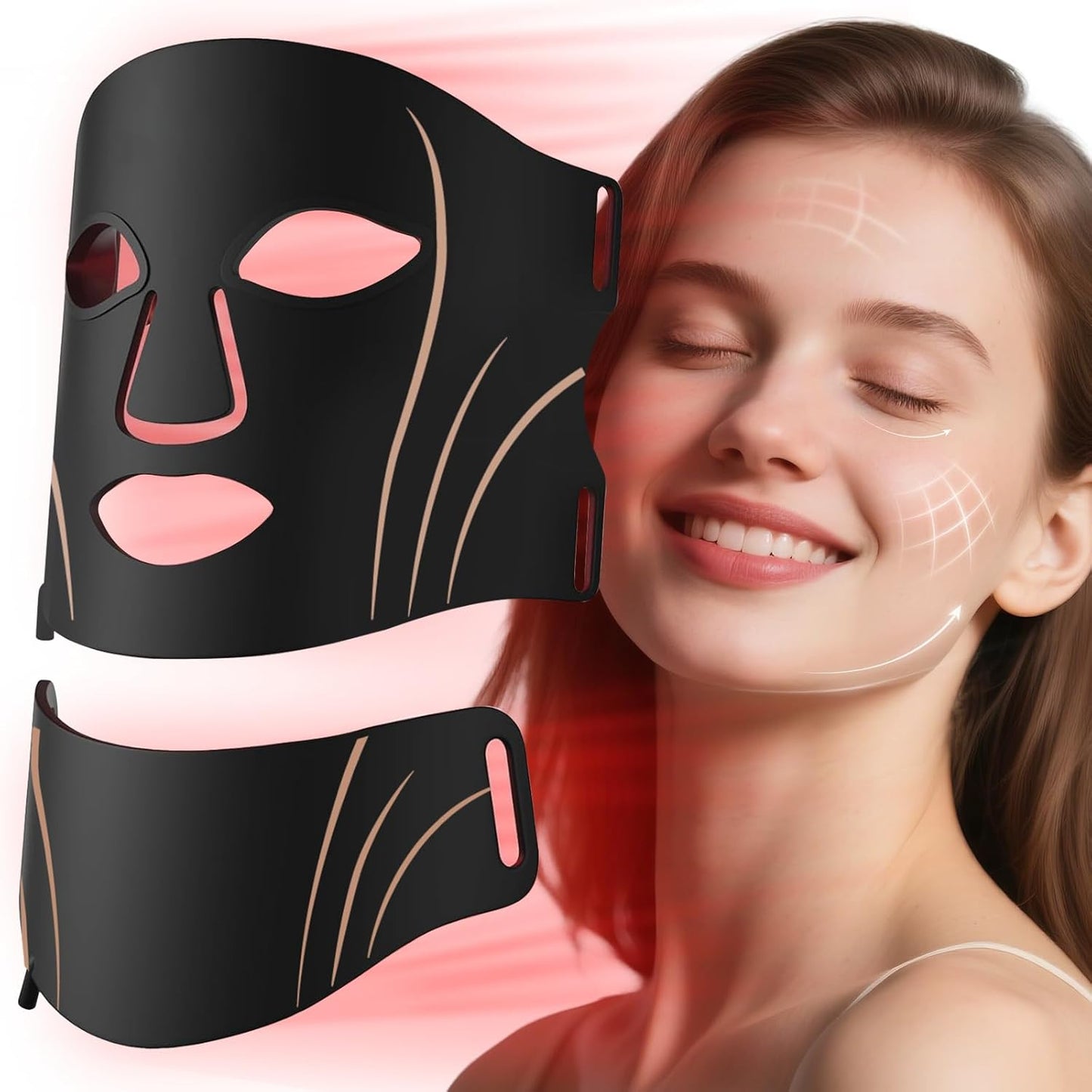 Facego Red Light Mask - Rechargeable Portable Face & Neck Treatment | 7 Color Options (Black)