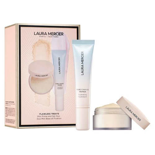 Laura Mercier Flawless Treats Mini Prime & Set Duo - Talc-Free Translucent Powder & Hydrating Primer for Normal to Dry Skin | Holiday Gift Set