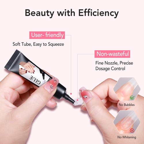 Curvlife Quick Drying 10g Semi Solid Nail Glue Gel with 10ml Remover with Cuticle Pusher Nail Art for Press On Nails Tips No Need for UV Lamp Long Lasting