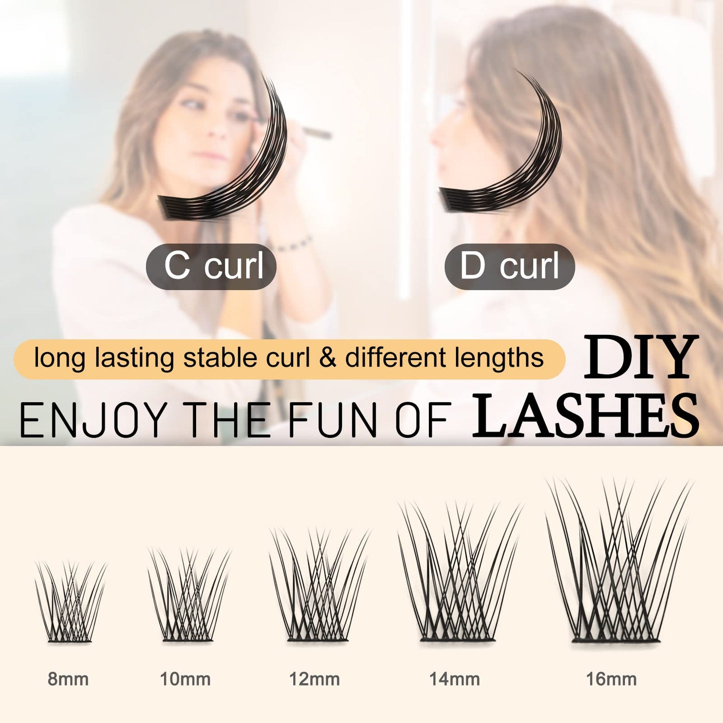 QUEWEL Cluster Lashes 144 Pcs Wide Stem Individual Lashes C/D Curl 8-16mm Length DIY Eyelash Extension False Eyelashes Natural&Mega Styles Soft for Personal Makeup Use at Home (Natural-D-MIX-144 Pcs)