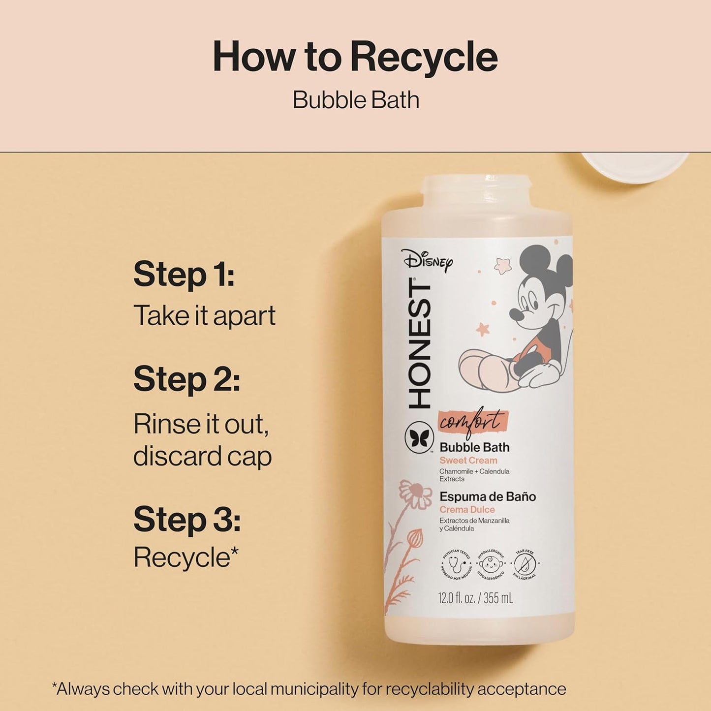 The Honest Company Foaming Bubble Bath - Gentle Tear-Free Formula with Mickey Mouse | 12 fl oz